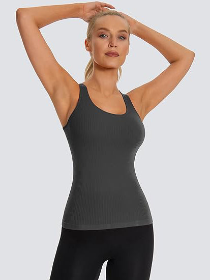 MathCat women's Seamless Workout Tank Top with Built in Bra, Padded Racerback Athletic Yoga Camisole tank top for gym