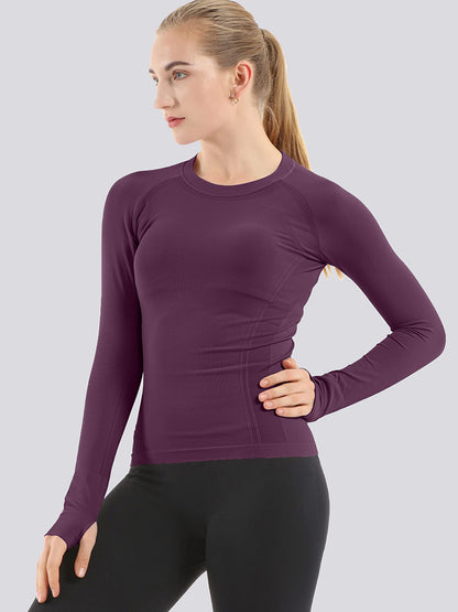 MathCat Breathable Seamless Long Sleeve Workout Shirts Sports Running Yoga Shirt Fuchsia