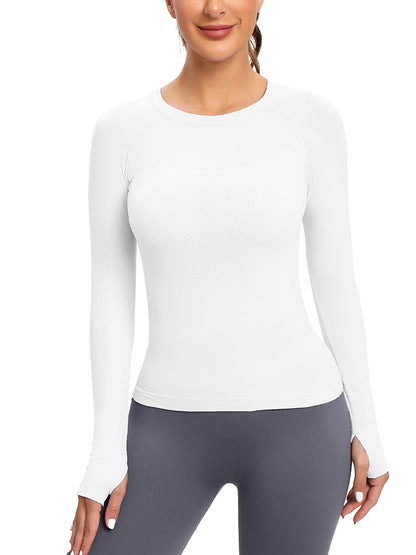 MathCat Seamless  Long Sleeve Workout Shirts White