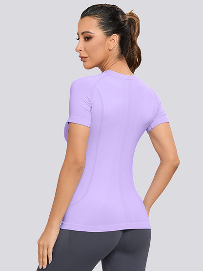 MathCat Yoga Short Sleeve Shirts Soft Seamless Gym T-Shirts Purple