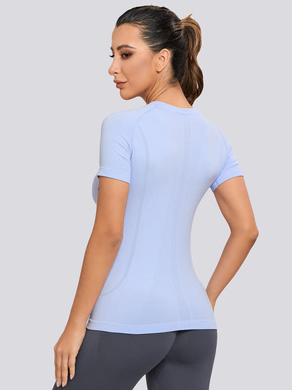 MathCat Yoga Short Sleeve Shirts Soft Seamless Gym T-Shirts Skyblue