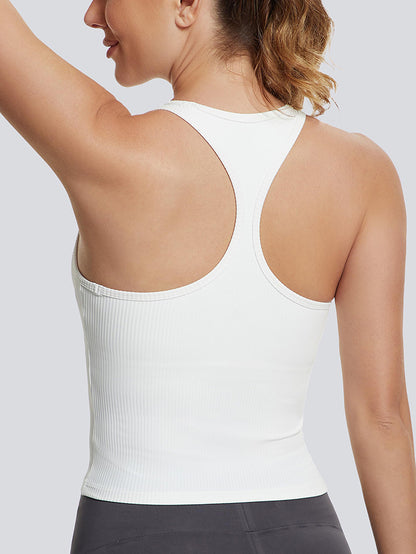 MathCat Square Collar Sleeveless Ribbed Racerback Vest with Built-in Bra White