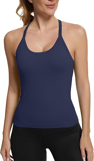 MATHCAT Ribbed Soft Seamless Workout Racerback Tank Tops with Built-in Bra Wholesale