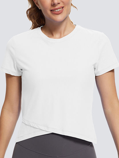 MathCat Cross Hem Workout Shirts Ribbed Seamless Sports White