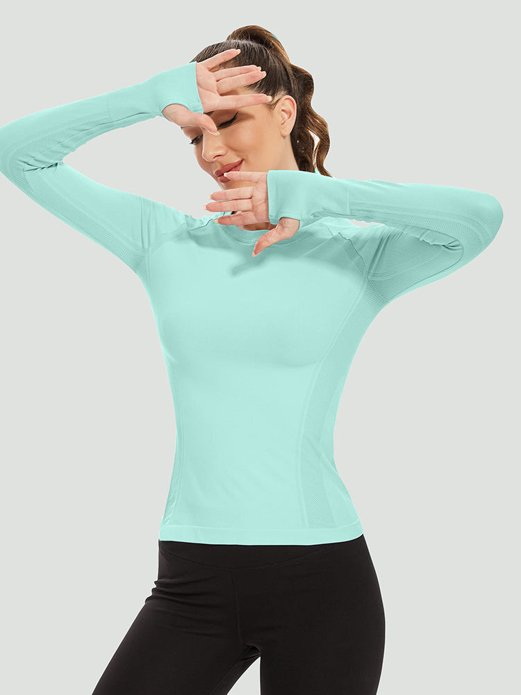 MathCat Quick Dry Gym Athletic Long Sleeve Workout Shirts Mint Green