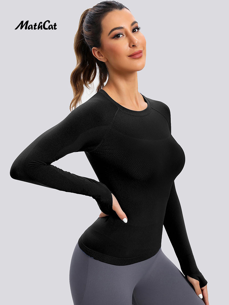 MathCat Workout Shirts for Women,Long Sleeve Athletic Shirt Women Seamless Workout  Tops for Women, Yoga