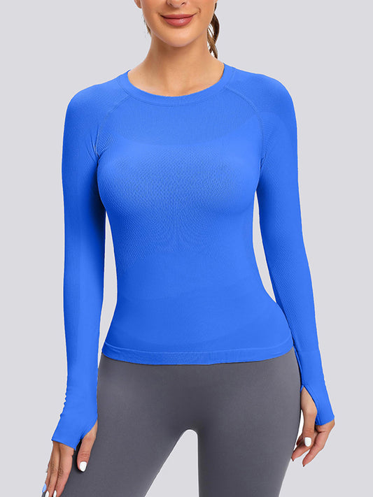 MathCat Seamless  Long Sleeve Workout Shirts for Women Lakeblue