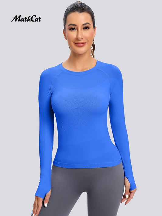MathCat Seamless Workout Shirts for Women Long Sleeve Yoga Tops Sports  Running Shirt Breathable Athletic Top Slim Fit, Blue Grey, X-Small :  : Clothing, Shoes & Accessories
