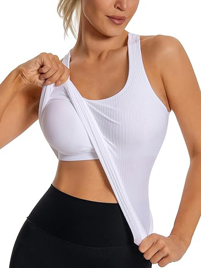 MathCat women's Seamless Workout Tank Top with Built in Bra, Padded Racerback Athletic Yoga Camisole tank top for gym