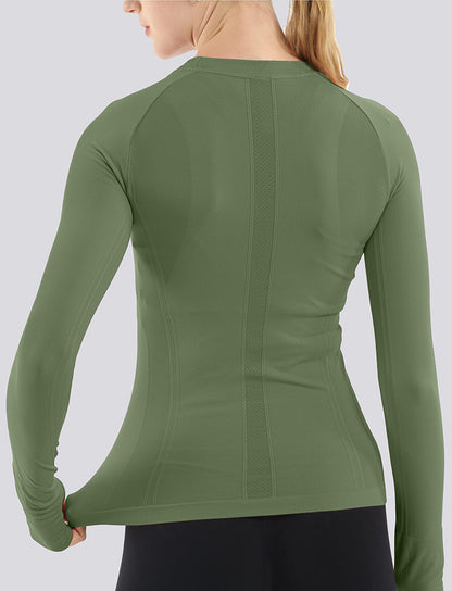 Mathcat Seamless Workout Shirts Breathable Long Sleeve Yoga Tops Army Green