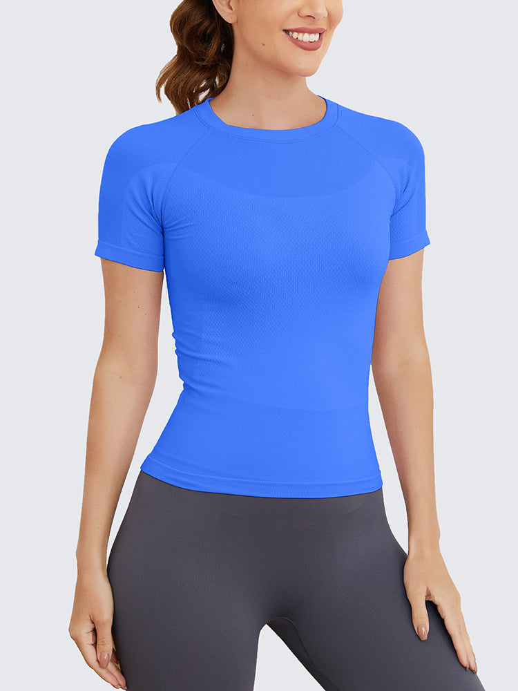 MathCat Seamless Soft Workout Tops T-shirt Lakeblue