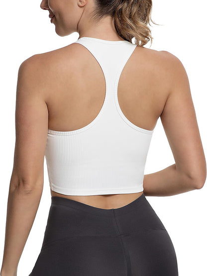 MathCat Cross Hem Crop Sports Bras with Built in Bra White