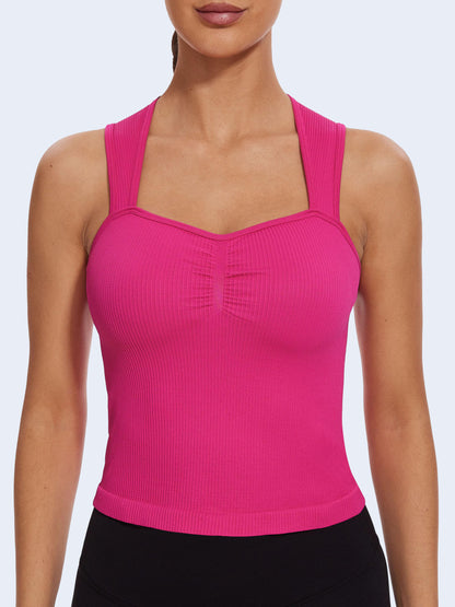 MathCat Square Neck Seamless Athletic Ribbed Racerback Crop Tank Tops Wildberry