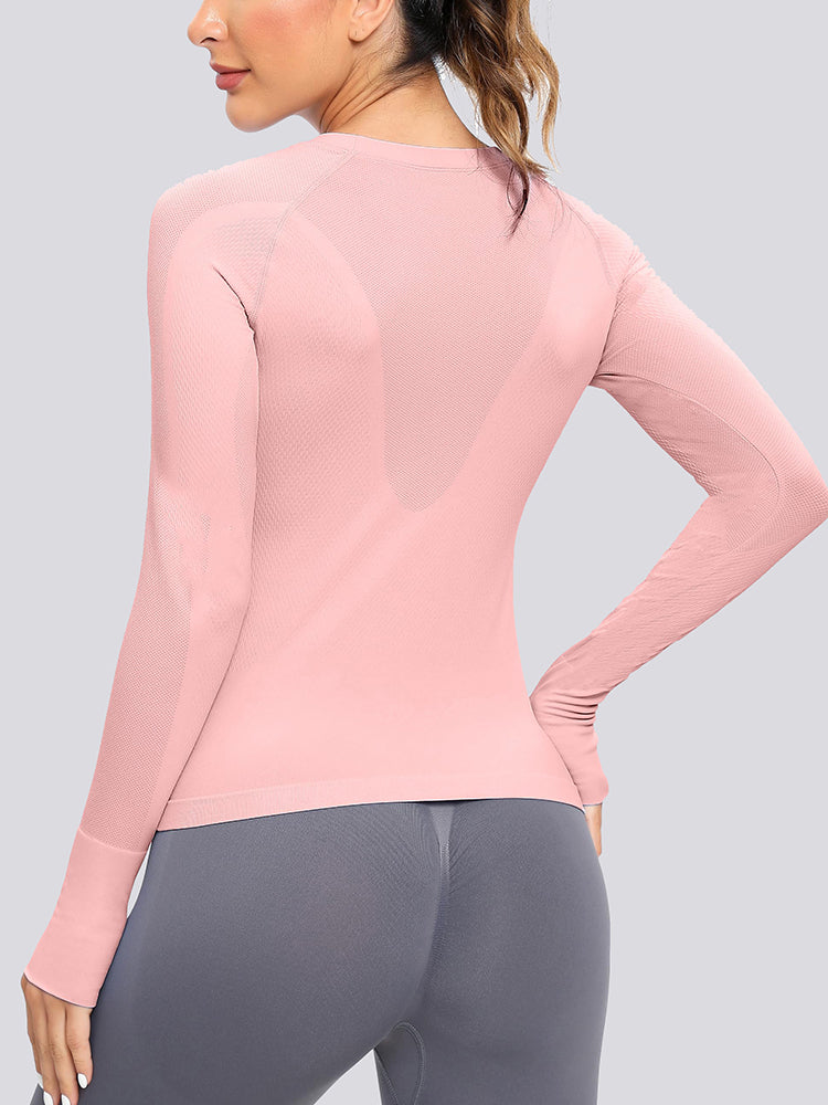 Seamless Long-Sleeved Eco-Friendly Gentle Yoga T-Shirt - Light Pink -  Decathlon