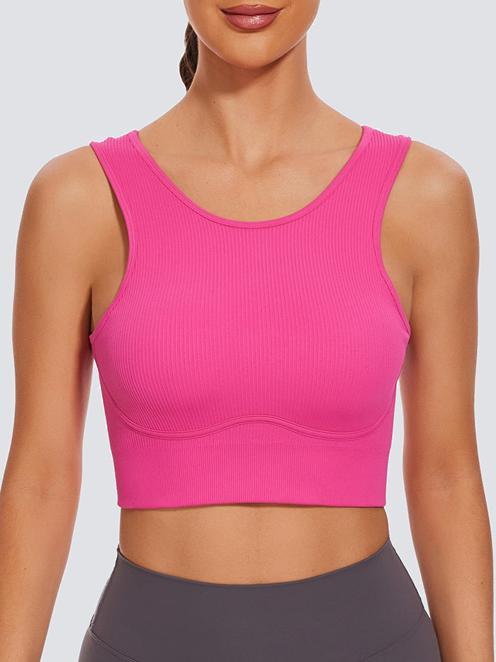 MathCat Seamless Ribbed  Backless Medium Support Sports Bras with Removable Pads Wildberry