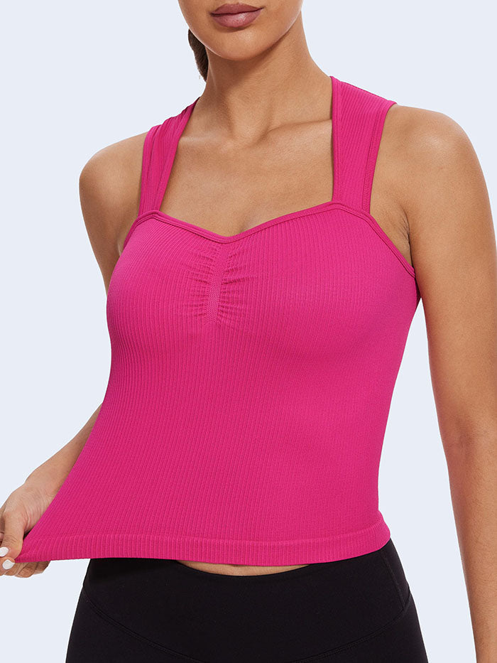 MathCat Square Neck Seamless Athletic Ribbed Racerback Crop Tank Tops Wildberry