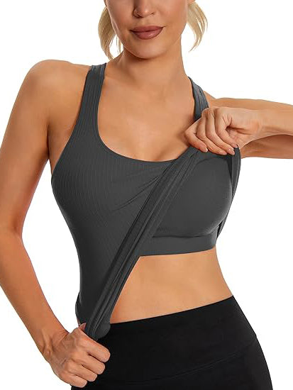 MathCat women's Seamless Workout Tank Top with Built in Bra, Padded Racerback Athletic Yoga Camisole tank top for gym