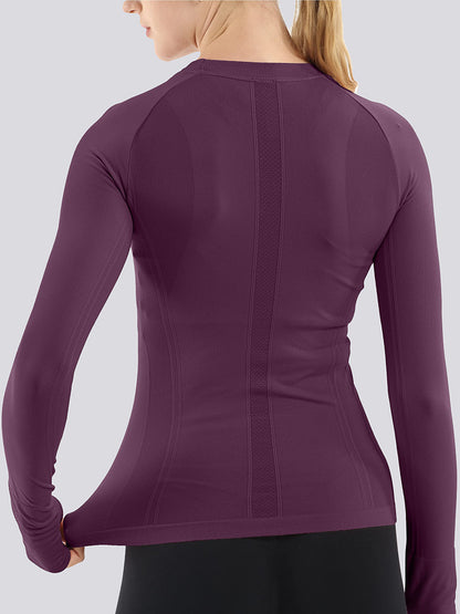 MathCat Breathable Seamless Long Sleeve Workout Shirts Sports Running Yoga Shirt Fuchsia