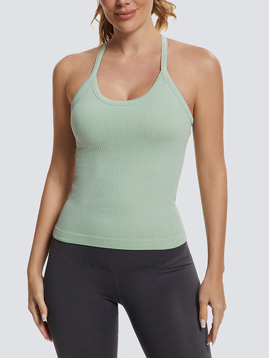 MathCat Ribbed Soft Seamless Workout Racerback Tank Tops with Built-in Bra