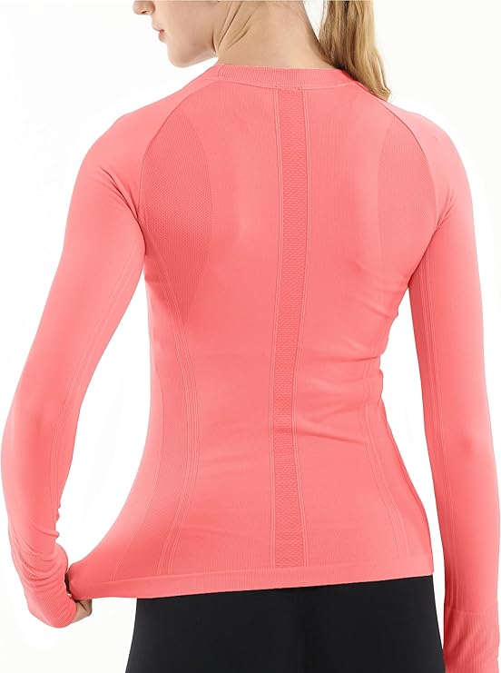 MathCat Breathable Seamless Long Sleeve Workout Shirts Sports Running Yoga Shirt Watermelon Red