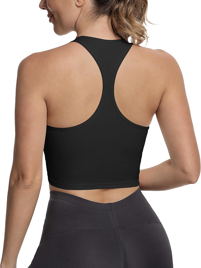 MathCat Cross Hem Crop Sports Bras with Built in Bra Black