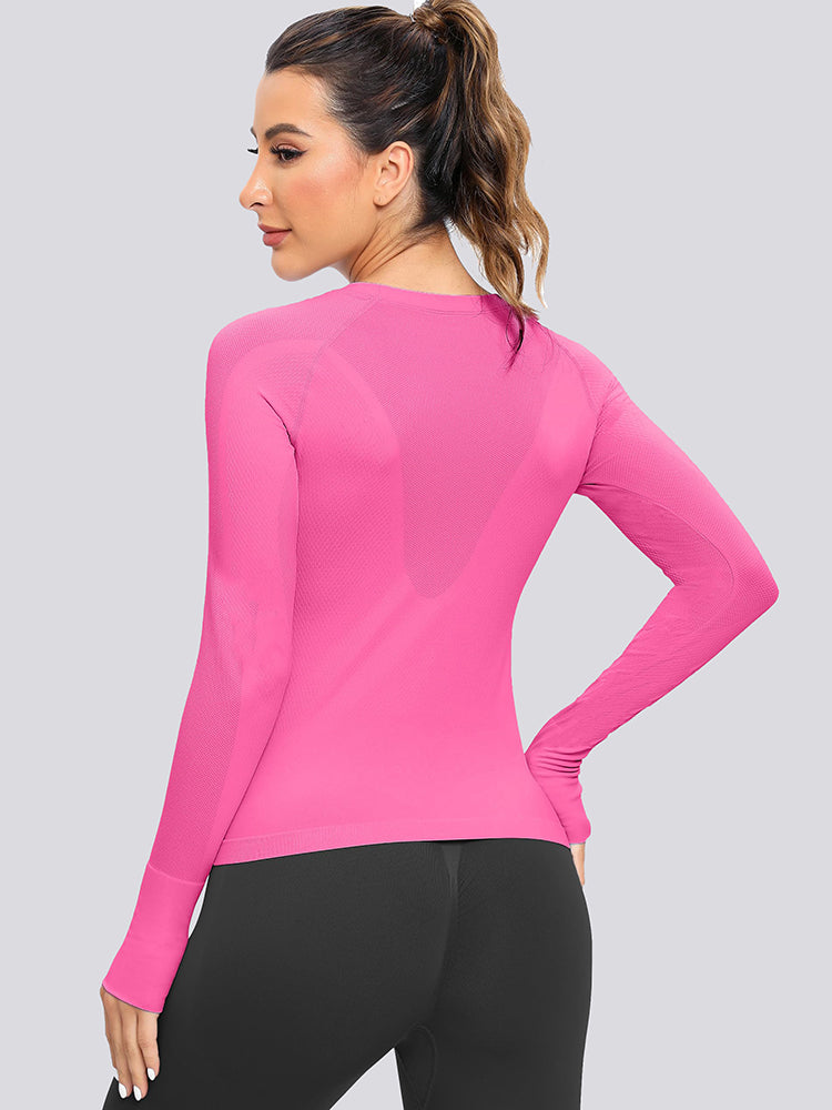MathCat Seamless  Long Sleeve Workout Shirts for Women Peachpink