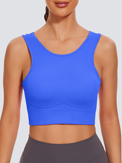 MathCat Seamless Ribbed  Backless Medium Support Sports Bras with Removable Pads Lake Blue