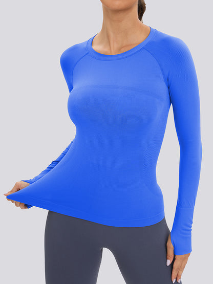 MathCat Long Sleeve Workout Shirts Yoga Running Women's Compression Shirts with Thumb Holes Lakeblue