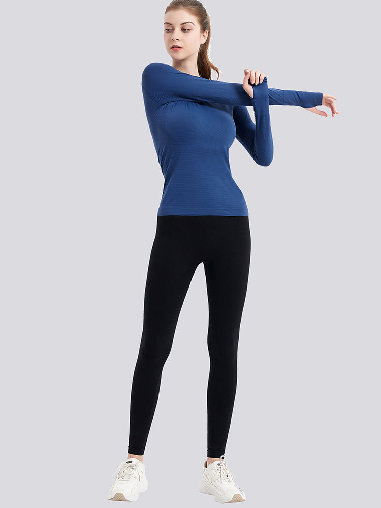 MathCat Athletic Long Sleeve Workout Shirts for Women Navyblue