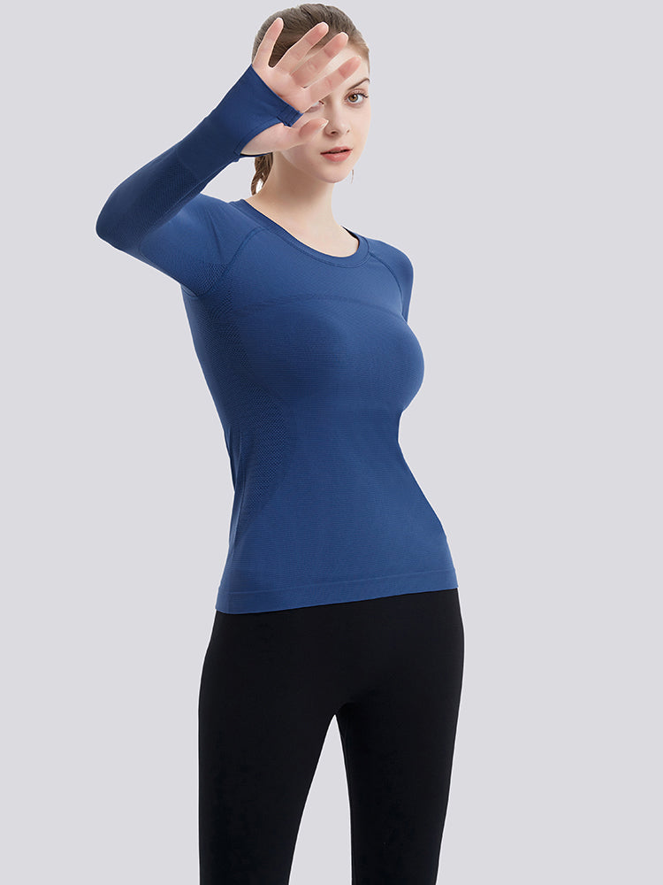 MathCat Athletic Long Sleeve Workout Shirts for Women Navyblue