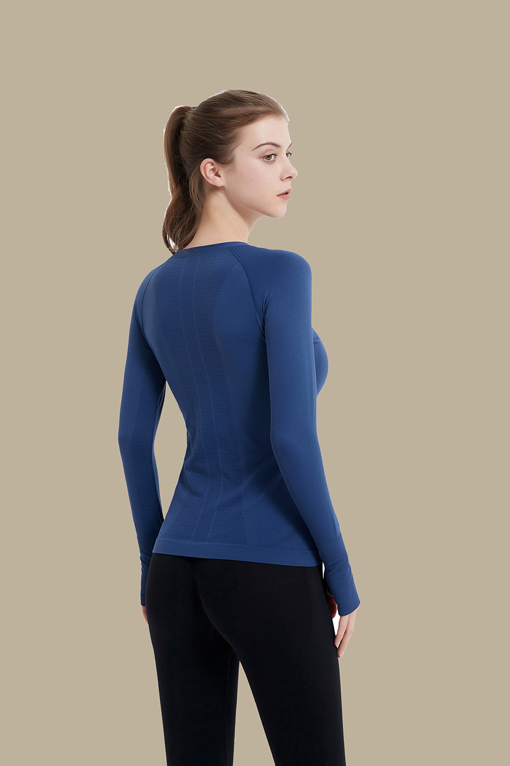 MathCat Athletic Long Sleeve Workout Shirts for Women Navyblue