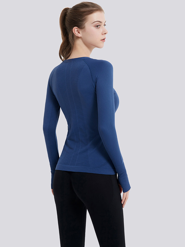 MathCat Athletic Long Sleeve Workout Shirts for Women Navyblue