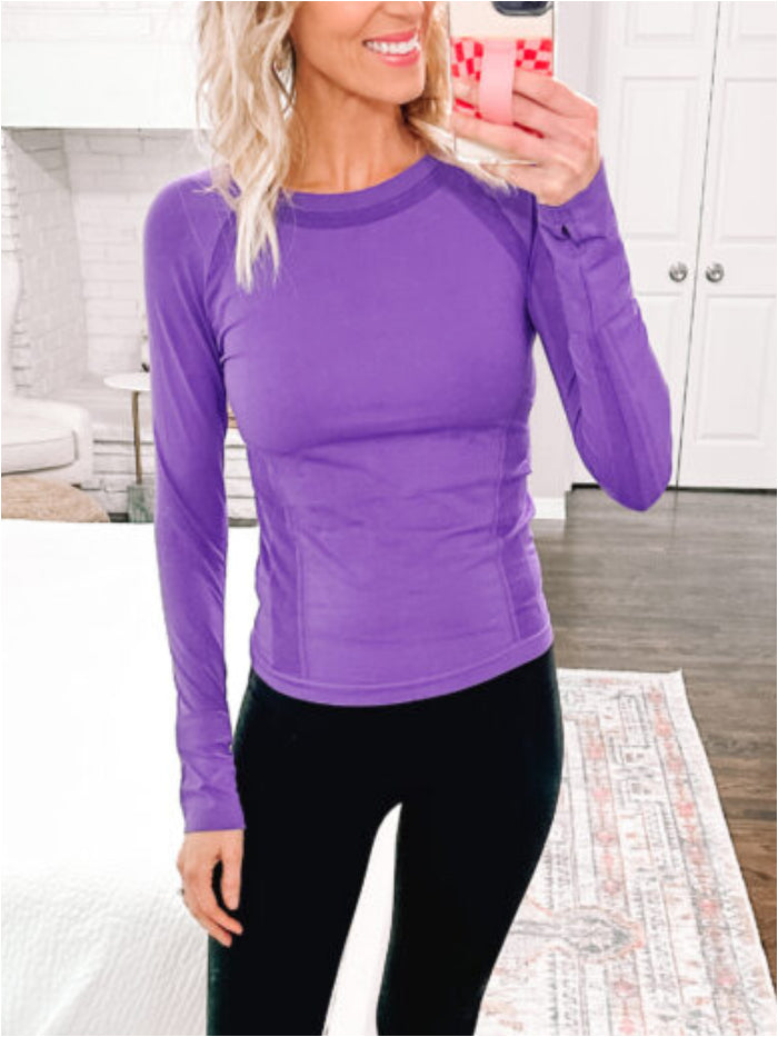 MathCat Quick Dry Gym Athletic Long Sleeve Workout Shirts Darkpurple