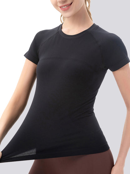 MathCat Seamless Yoga Athletic Workout T-Shirts Black