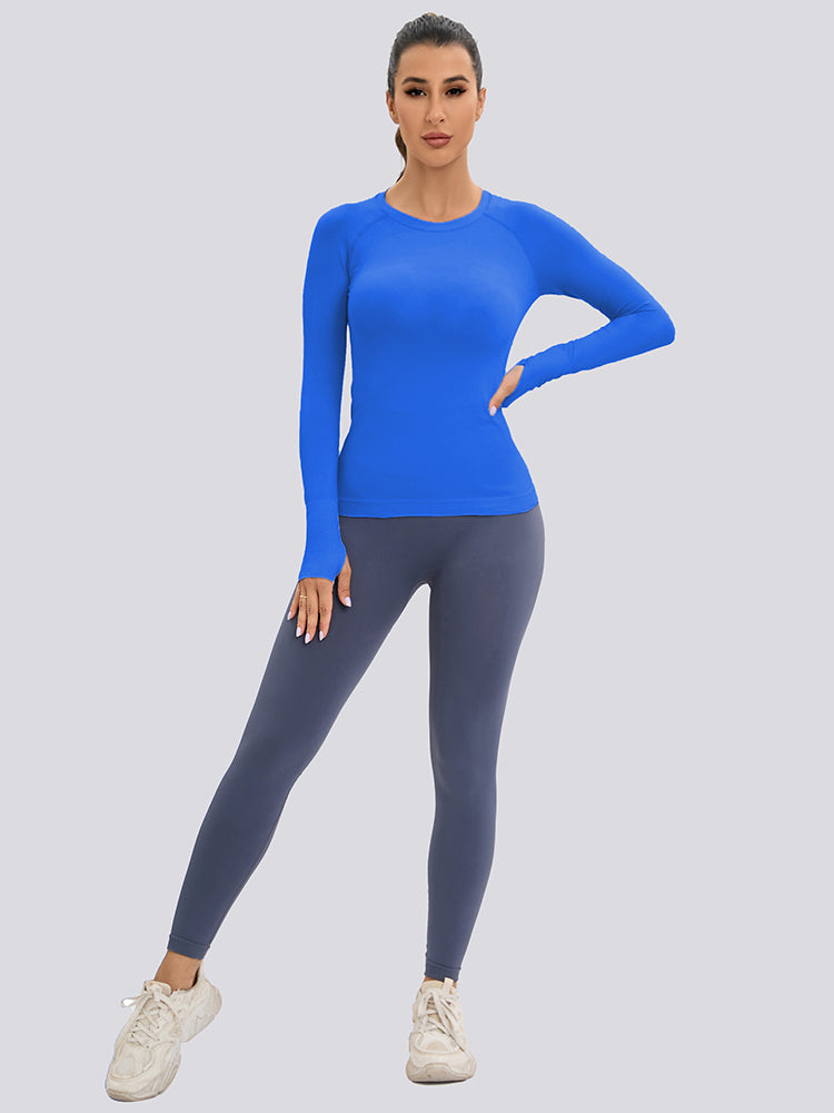 MathCat Long Sleeve Workout Shirts Yoga Running Women's Compression Shirts with Thumb Holes Lakeblue