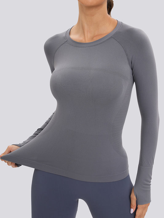 MathCat Long Sleeve Workout Shirts Yoga Running Women's Compression Shirts with Thumb Holes Grey