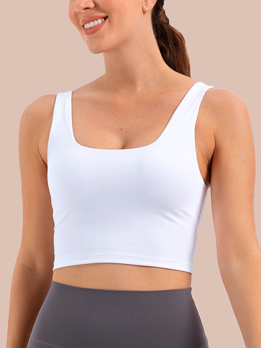 MathCat Scoop Neck U Back Padded Low Impact Workout Sports Bra White