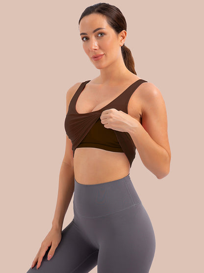 MathCat Scoop Neck U Back Padded Low Impact Workout Sports Bra Brown