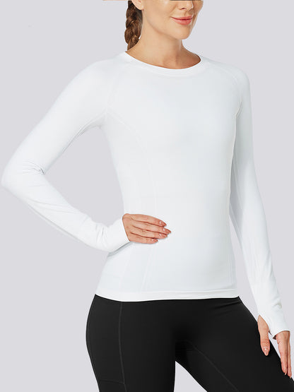 MathCat Quick Dry Gym Athletic Long Sleeve Workout Shirts for Women White