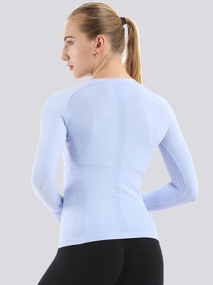Mathcat Seamless Workout Shirts Breathable Long Sleeve Yoga Tops Blue