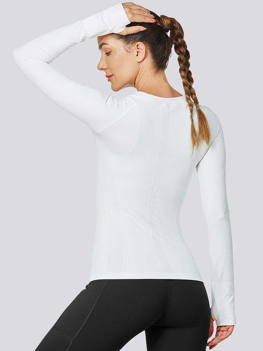 MathCat Quick Dry Gym Athletic Long Sleeve Workout Shirts for Women White