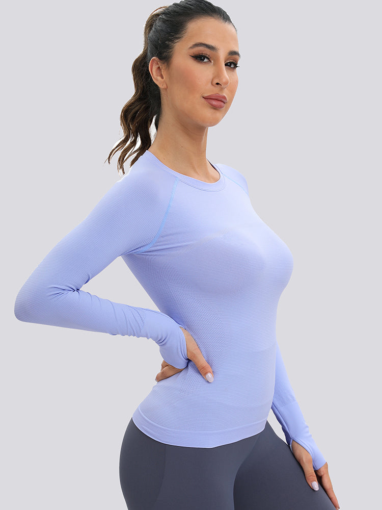 MathCat Long Sleeve Workout Shirts Yoga Running Women's Compression Shirts with Thumb Holes Skyblue